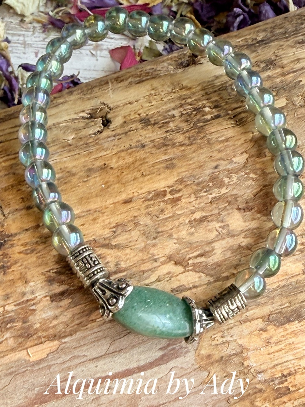 Untreated emerald + Aura Quartz bracelet manifesting success and love